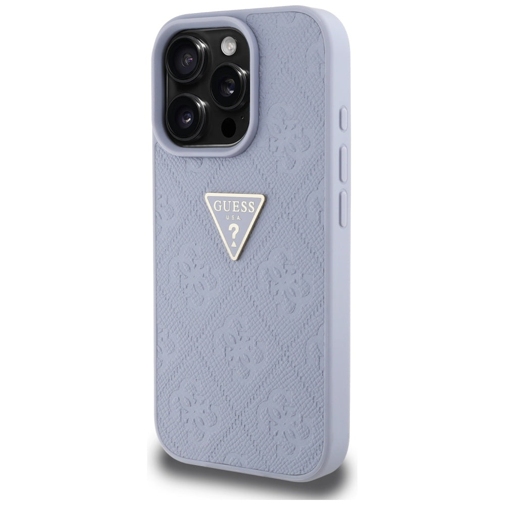 Ovitek za Apple iPhone 16 Pro Max, Guess, Hot Stamp 4G Pattern Triangle Logo, Svetlo vijolična.