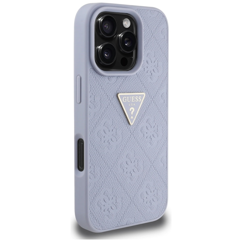 Ovitek za Apple iPhone 16 Pro Max, Guess, Hot Stamp 4G Pattern Triangle Logo, Svetlo vijolična.