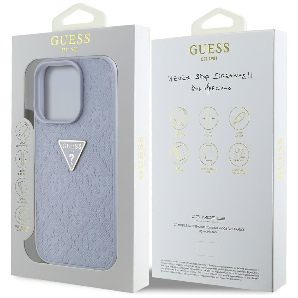 Ovitek za Apple iPhone 16 Pro Max, Guess, Hot Stamp 4G Pattern Triangle Logo, Svetlo vijolična.