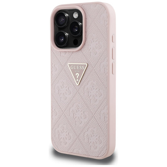 Ovitek za Apple iPhone 16 Pro Max, Guess, Hot Stamp 4G Pattern Triangle Logo, Roza