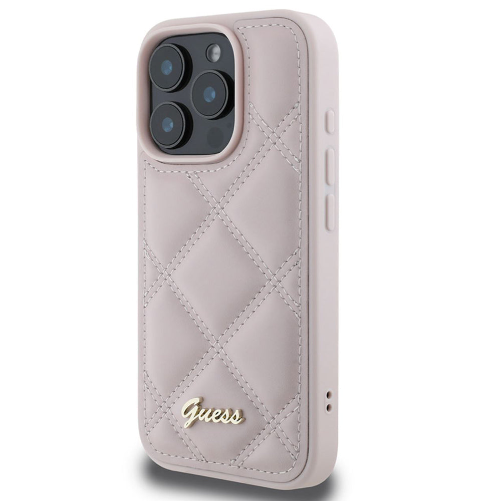 Ovitek za Apple iPhone 16 Pro Max, Guess, Quilted Metal Logo, Roza