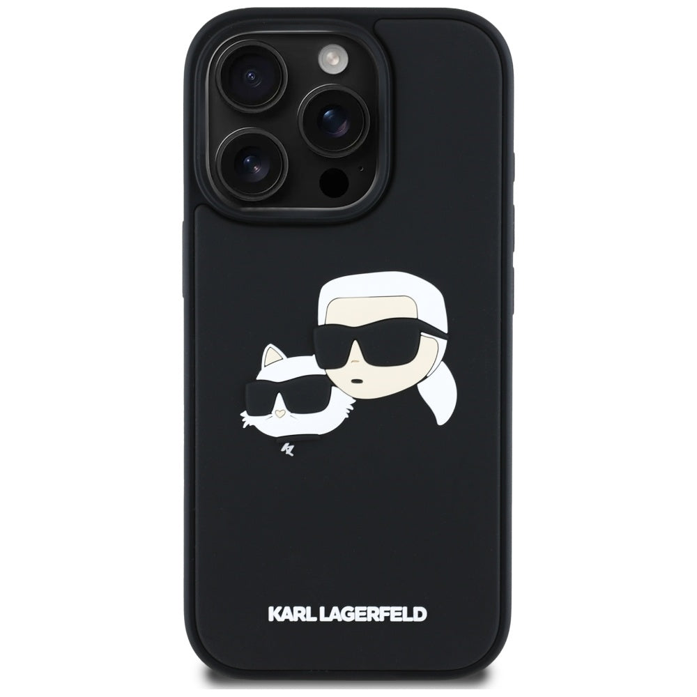 Ovitek za Apple iPhone 16 Pro Max, Karl Lagerfeld, 3D Rubber Karl & Choupette, Črna