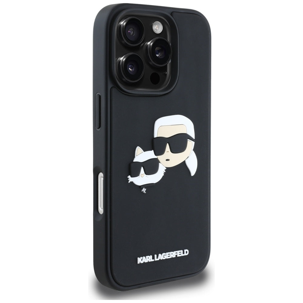Ovitek za Apple iPhone 16 Pro Max, Karl Lagerfeld, 3D Rubber Karl & Choupette, Črna