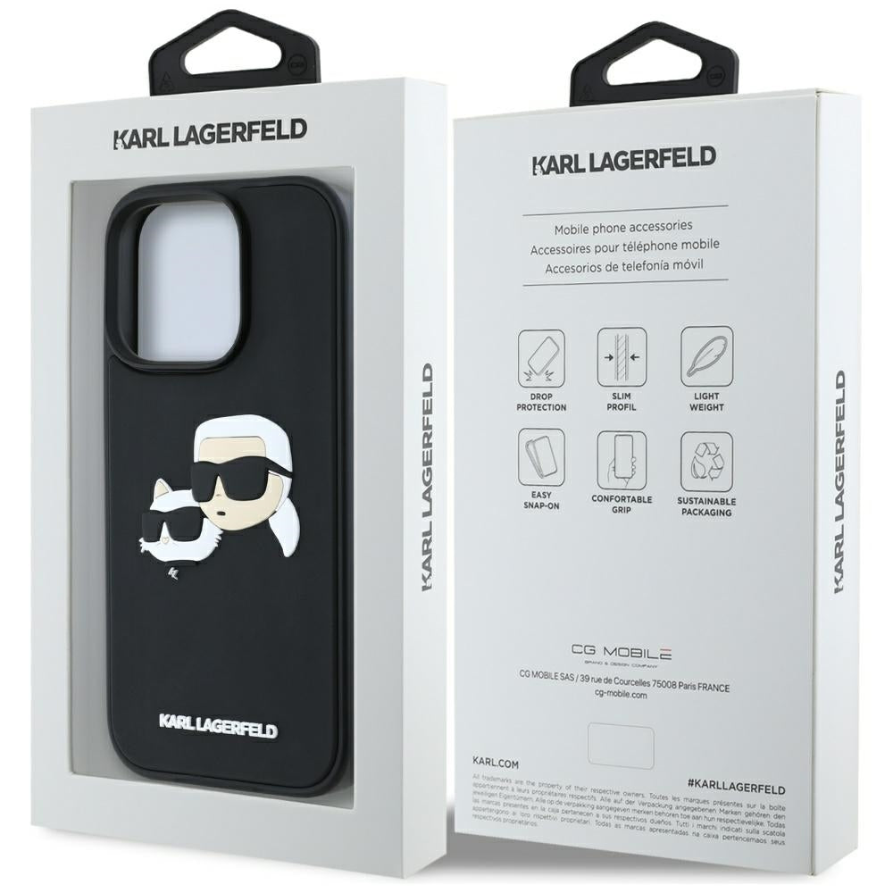 Ovitek za Apple iPhone 16 Pro Max, Karl Lagerfeld, 3D Rubber Karl & Choupette, Črna