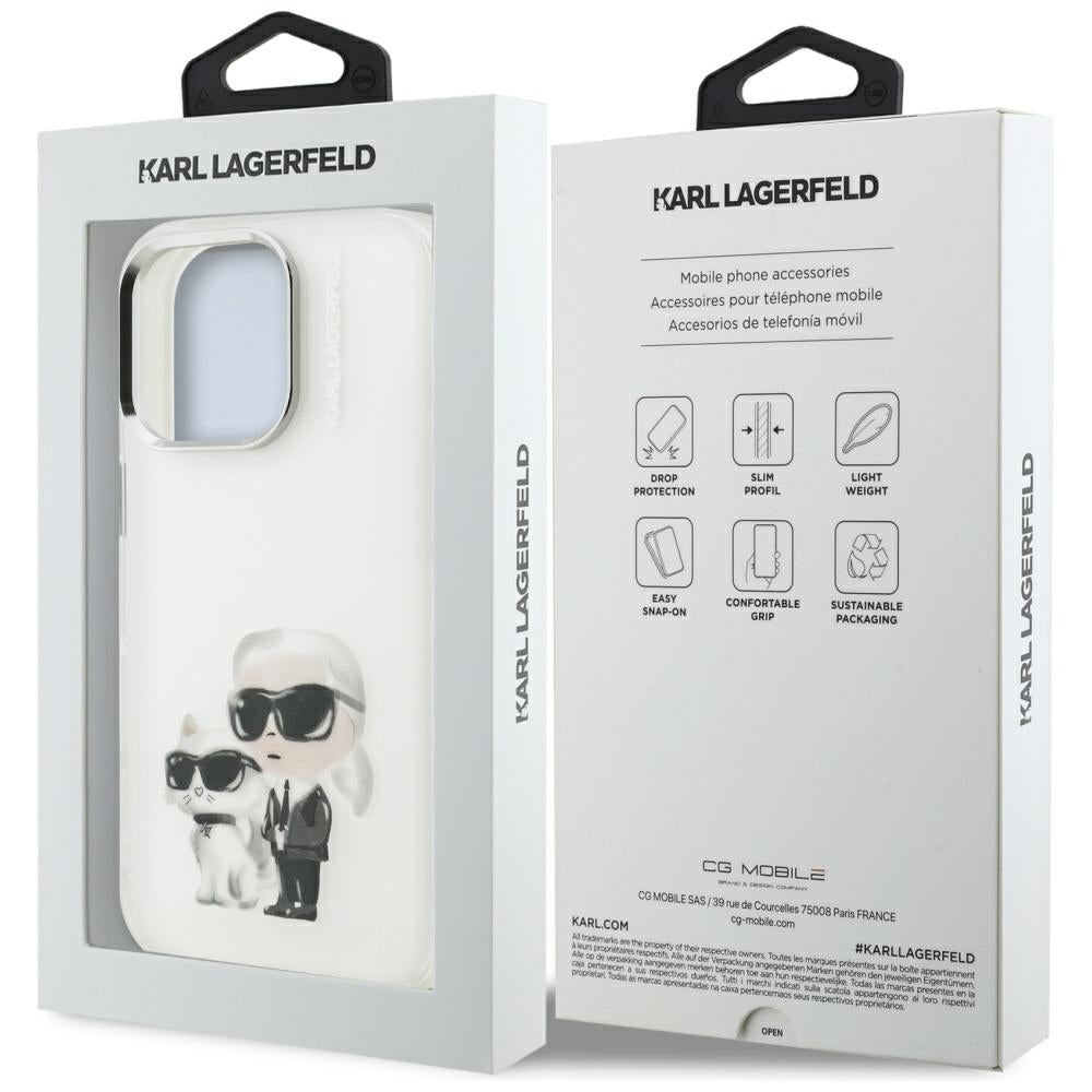 Ovitek za Apple iPhone 16 Pro Max, Karl Lagerfeld, IML Aquarelle Logo Karl & Choupette, Bela