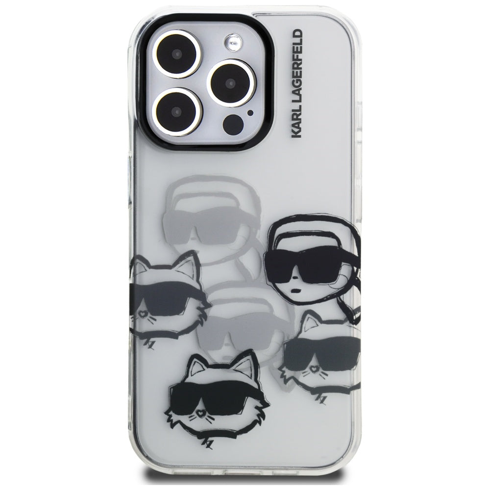 Ovitek za Apple iPhone 16 Pro Max, Karl Lagerfeld, IML luksuzni vzorec z več glavam, prozoren