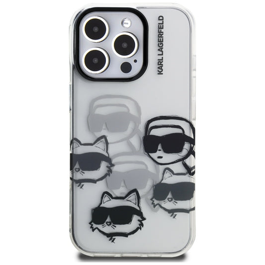 Ovitek za Apple iPhone 16 Pro Max, Karl Lagerfeld, IML luksuzni vzorec z več glavam, prozoren