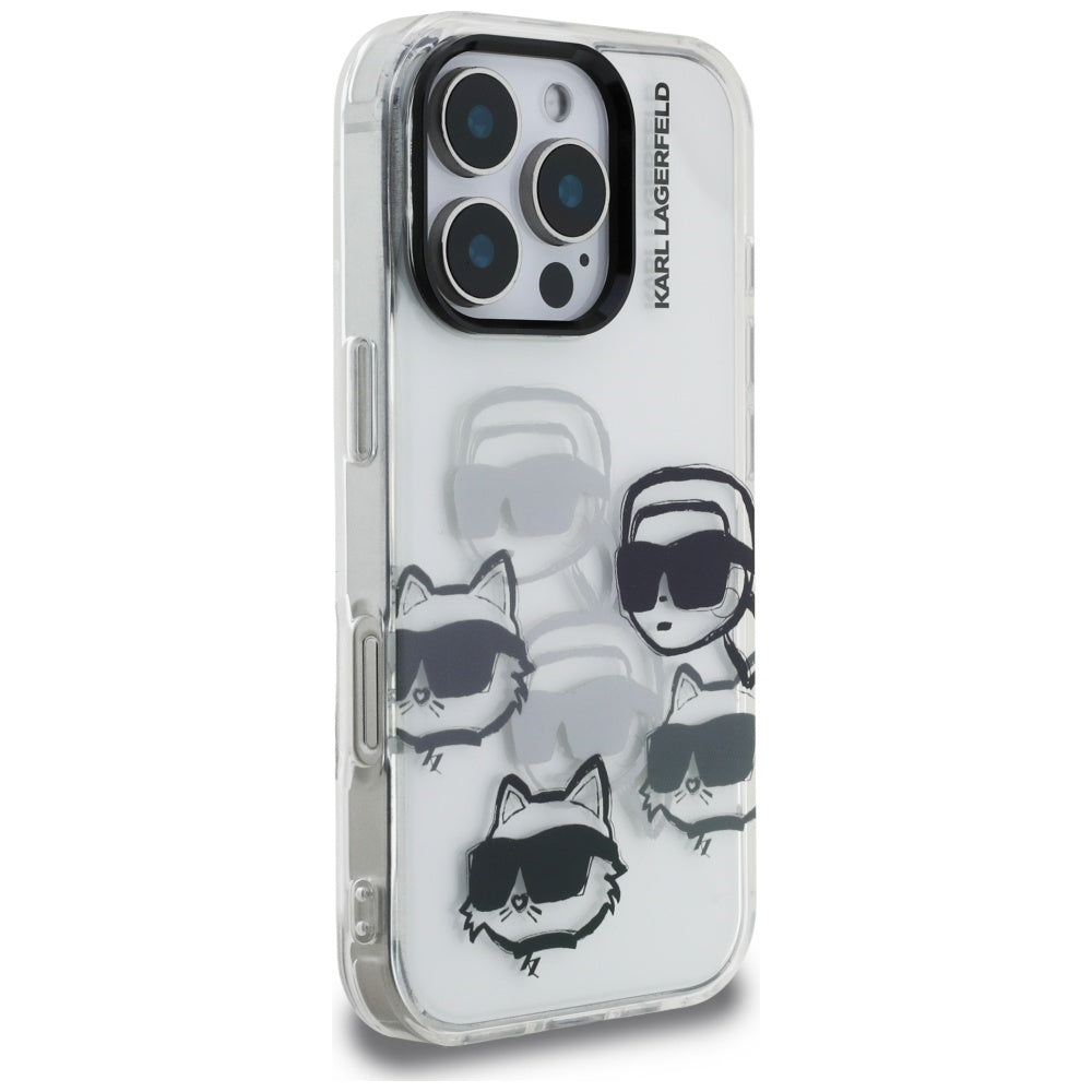 Ovitek za Apple iPhone 16 Pro Max, Karl Lagerfeld, IML luksuzni vzorec z več glavam, prozoren