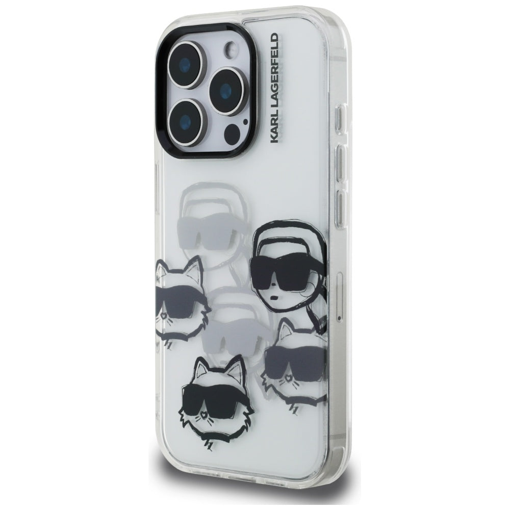 Ovitek za Apple iPhone 16 Pro Max, Karl Lagerfeld, IML luksuzni vzorec z več glavam, prozoren