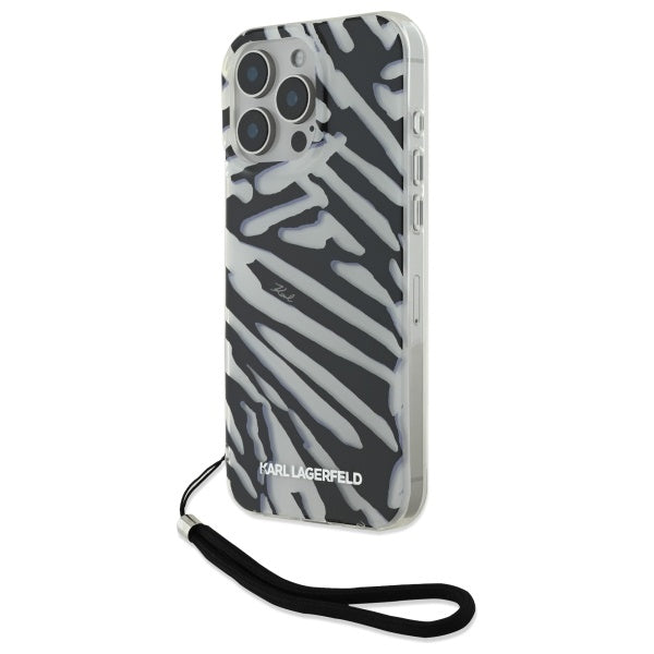Ovitek za Apple iPhone 16 Pro Max, Karl Lagerfeld, IML Luxury Zebra Pattern with Strap, Črna