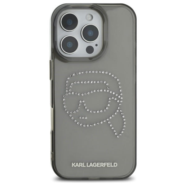 Ovitek za Apple iPhone 16 Pro Max, Karl Lagerfeld, IML Rhinestones Karl's Head, črn