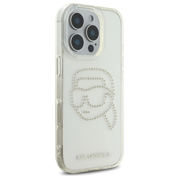 Ovitek za Apple iPhone 16 Pro Max, Karl Lagerfeld, IML Rhinestones Karl's Head, Prozoren