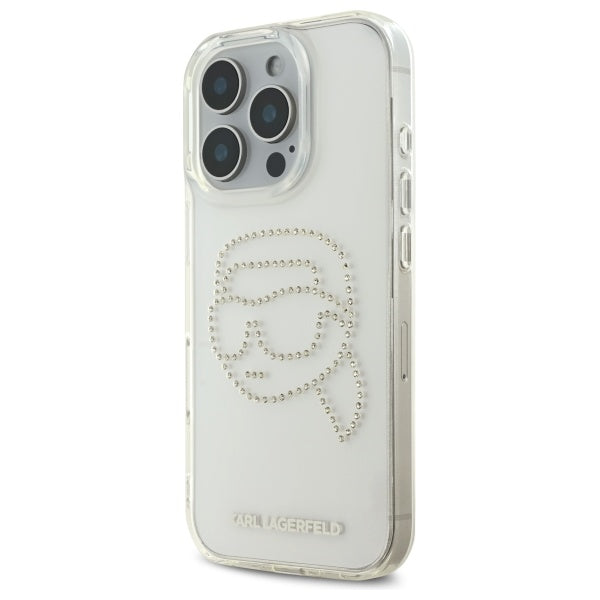 Ovitek za Apple iPhone 16 Pro Max, Karl Lagerfeld, IML Rhinestones Karl's Head, Prozoren
