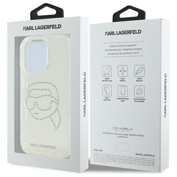Ovitek za Apple iPhone 16 Pro Max, Karl Lagerfeld, IML Rhinestones Karl's Head, Prozoren