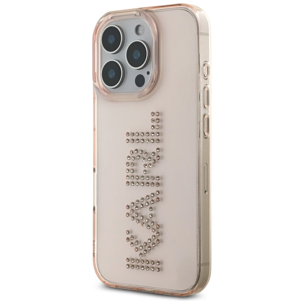 Ovitek za Apple iPhone 16 Pro Max, Karl Lagerfeld, IML Rhinestones Pink Logo, Roza