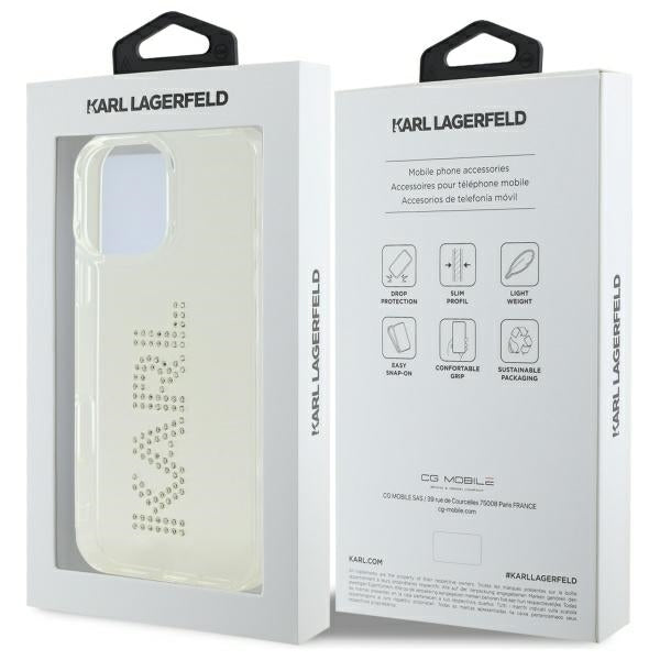 Ovitek za Apple iPhone 16 Pro Max, Karl Lagerfeld, IML Rhinestones Transparent Logo, Prozoren