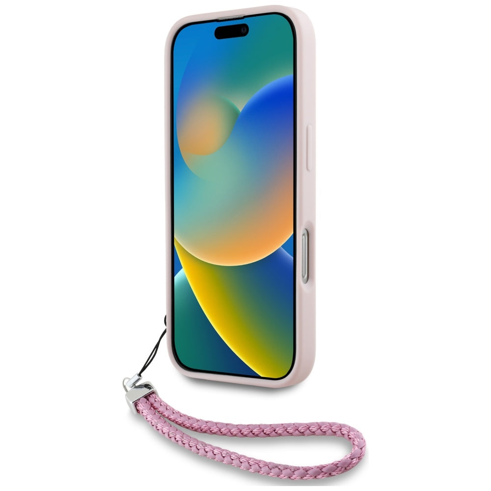 Ovitek za Apple iPhone 16 Pro Max, Karl Lagerfeld, Quilted Initial Logo & Chain Strap, Roza