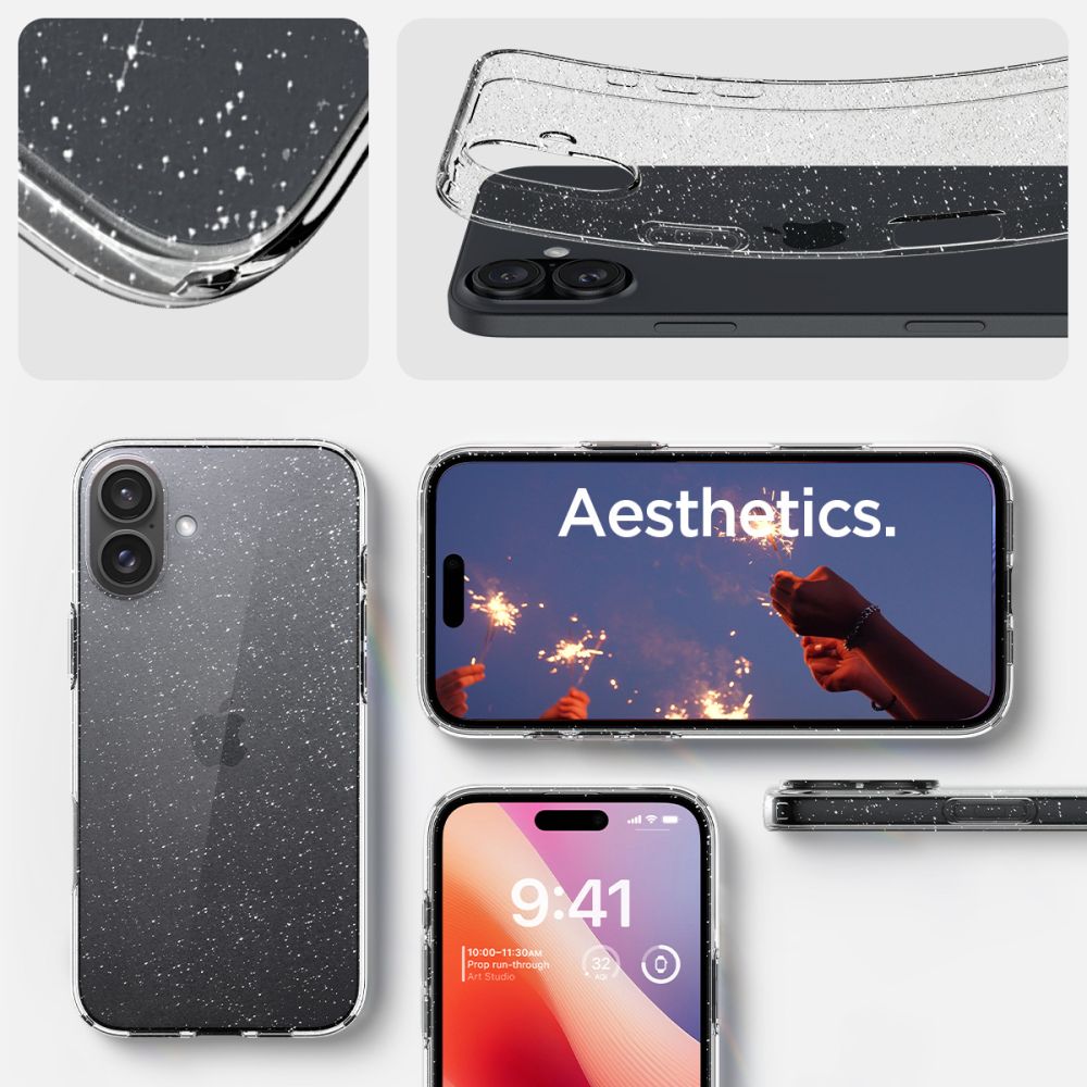 Ovitek za Apple iPhone 16, Spigen, Liquid Crystal Glitter, Prozoren ACS08192