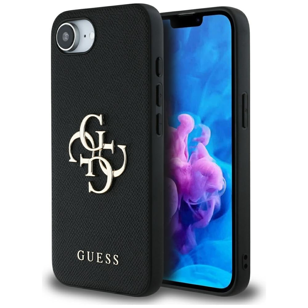 Ovitek za Apple iPhone 17e / 16e, Guess, 4G Grained Big and Classic Logo, črn
