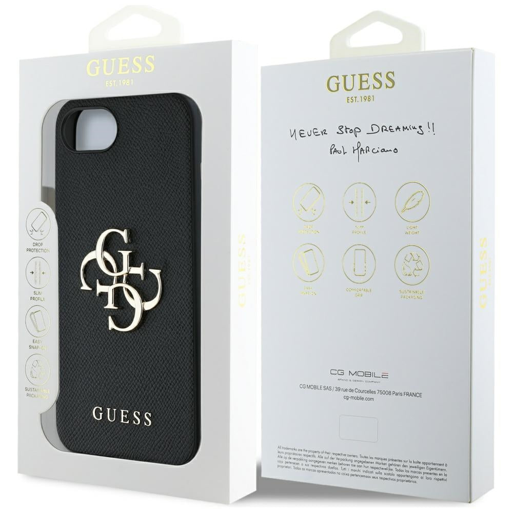 Ovitek za Apple iPhone 17e / 16e, Guess, 4G Grained Big and Classic Logo, črn
