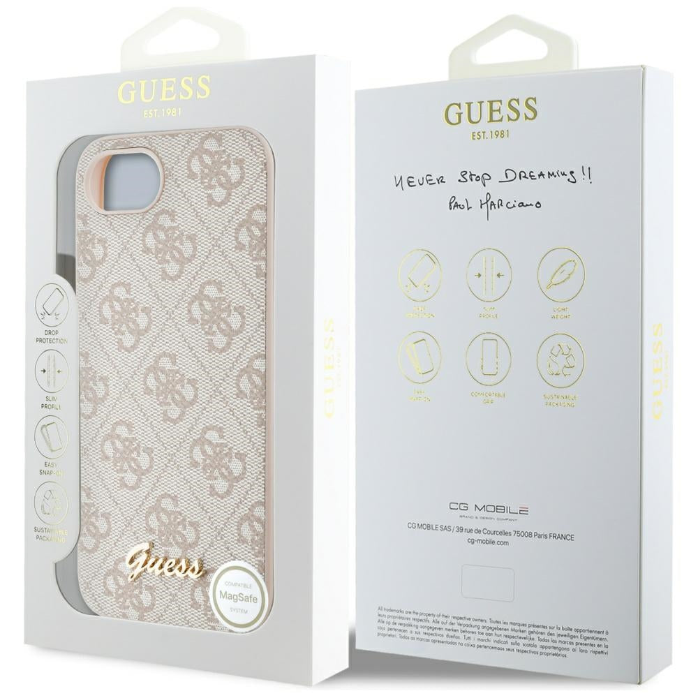 Ovitek za Apple iPhone 17e / 16e, Guess, 4G Script Logo, Roza