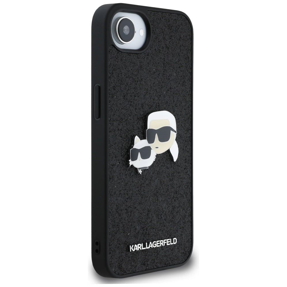 Ovitek za Apple iPhone 17e / 16e, Karl Lagerfeld, Glitter Fixed Karl & Choupette's Heads, črn