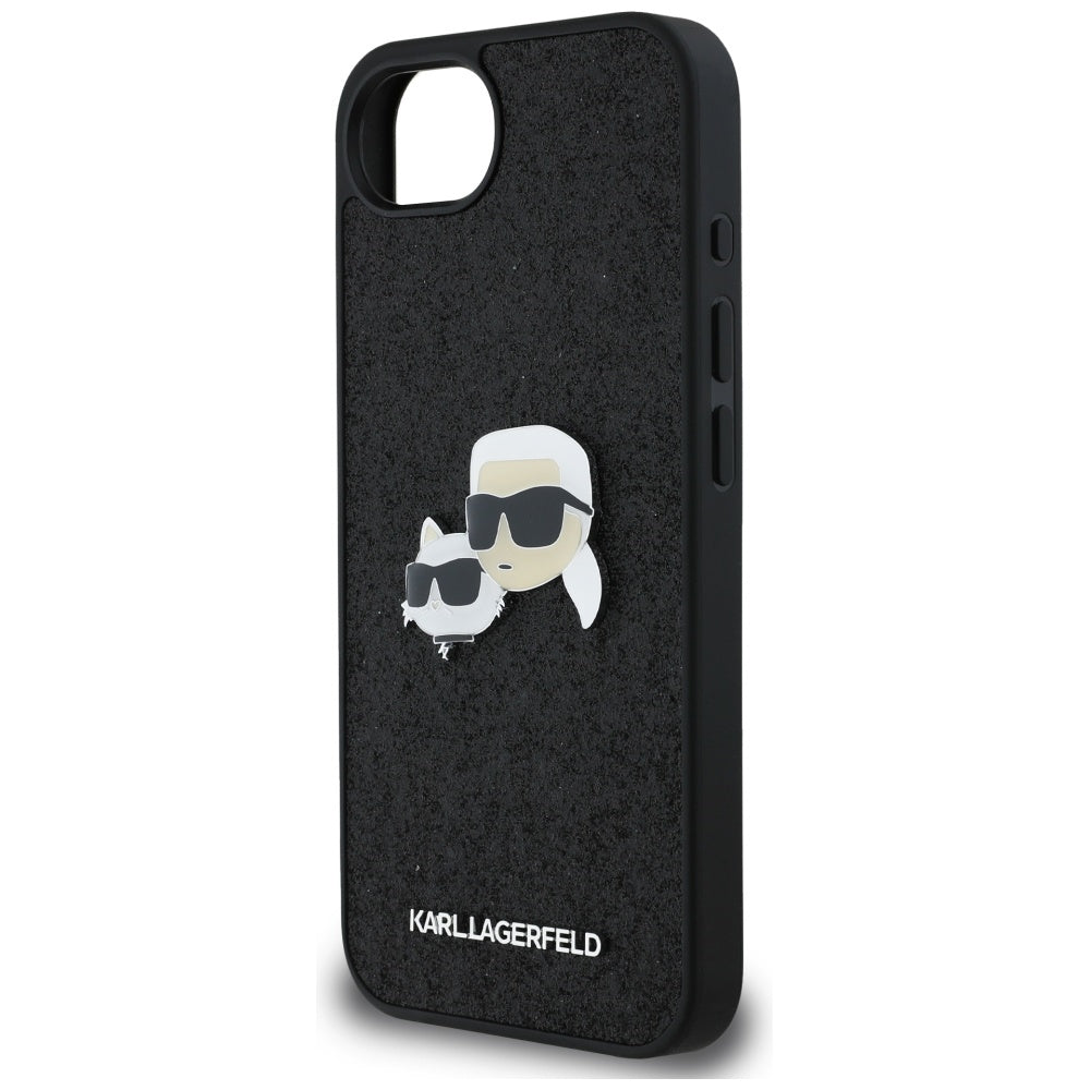Ovitek za Apple iPhone 17e / 16e, Karl Lagerfeld, Glitter Fixed Karl & Choupette's Heads, črn