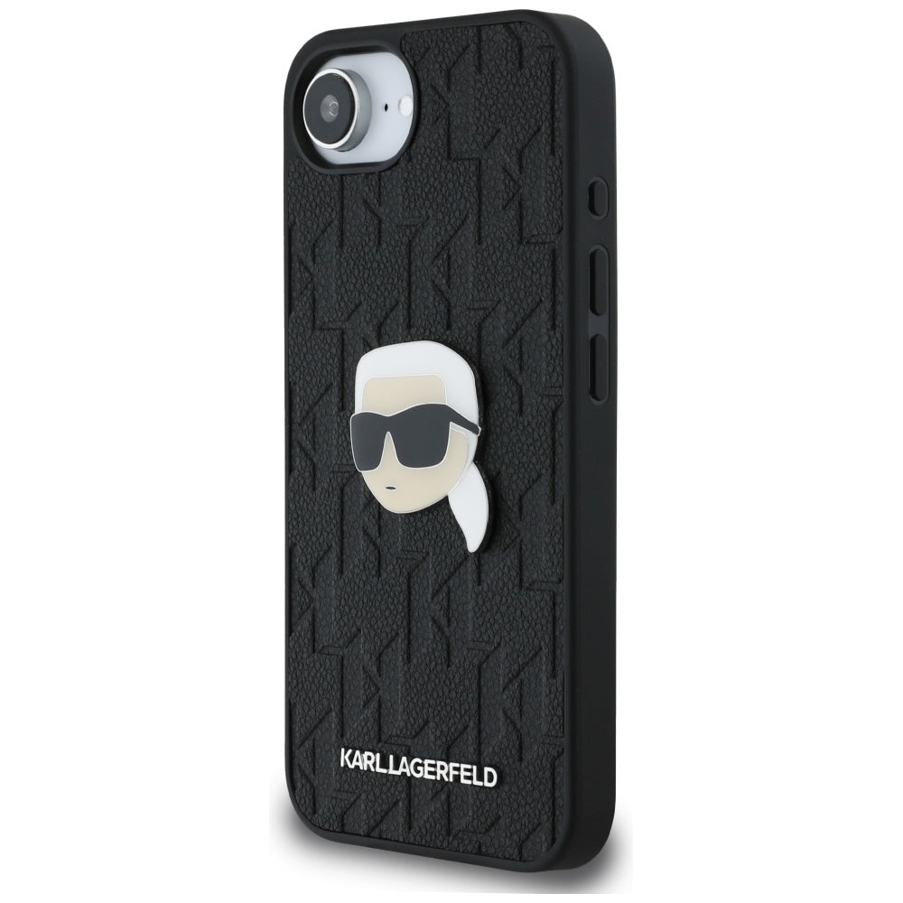 Ovitek za Apple iPhone 17e / 16e, Karl Lagerfeld, Monogram Karl's Head, Črna