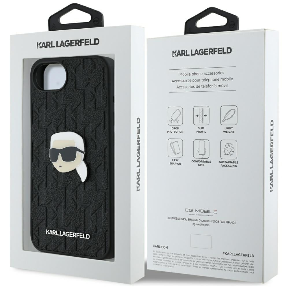 Ovitek za Apple iPhone 17e / 16e, Karl Lagerfeld, Monogram Karl's Head, Črna
