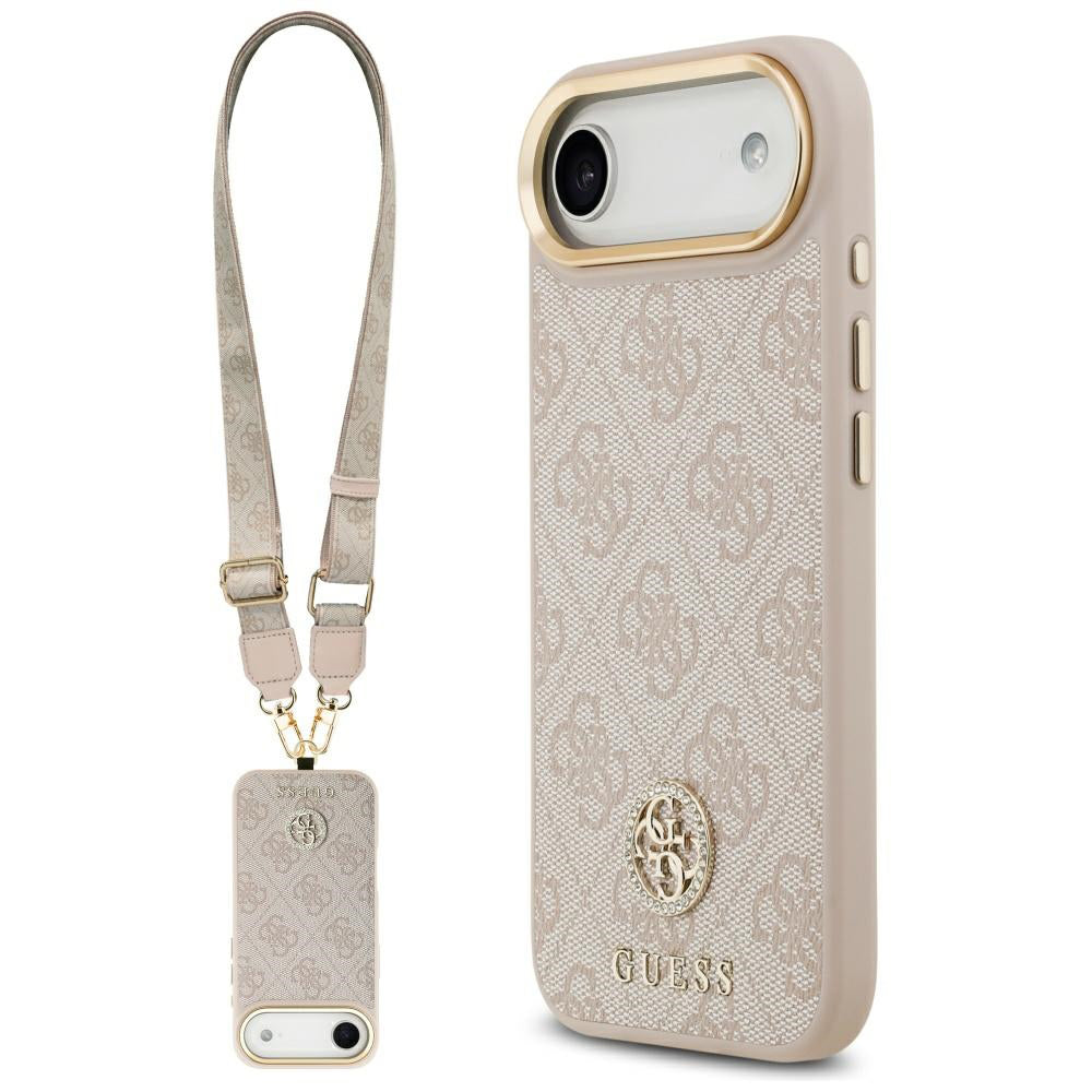 Ovitek za Apple iPhone 17 Air, Guess, 4G Strass Logo and Big Strap, Roza