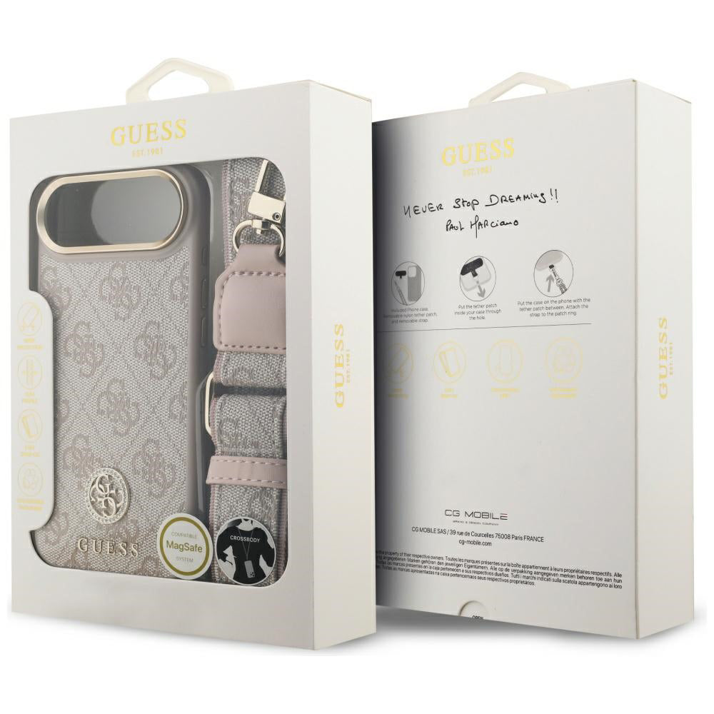Ovitek za Apple iPhone 17 Air, Guess, 4G Strass Logo and Big Strap, Roza
