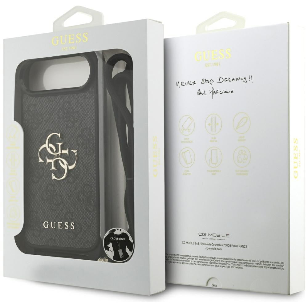 Ovitek za Apple iPhone 17 Air, Guess, Crossbody Cord 4G Big Log, črn