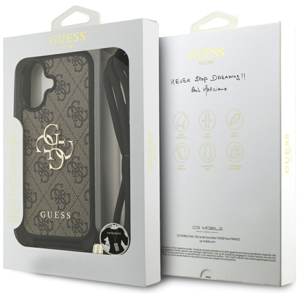 Ovitek za Apple iPhone 17, Guess, 4G CBDY Big Logo with Cord Strap, rjava