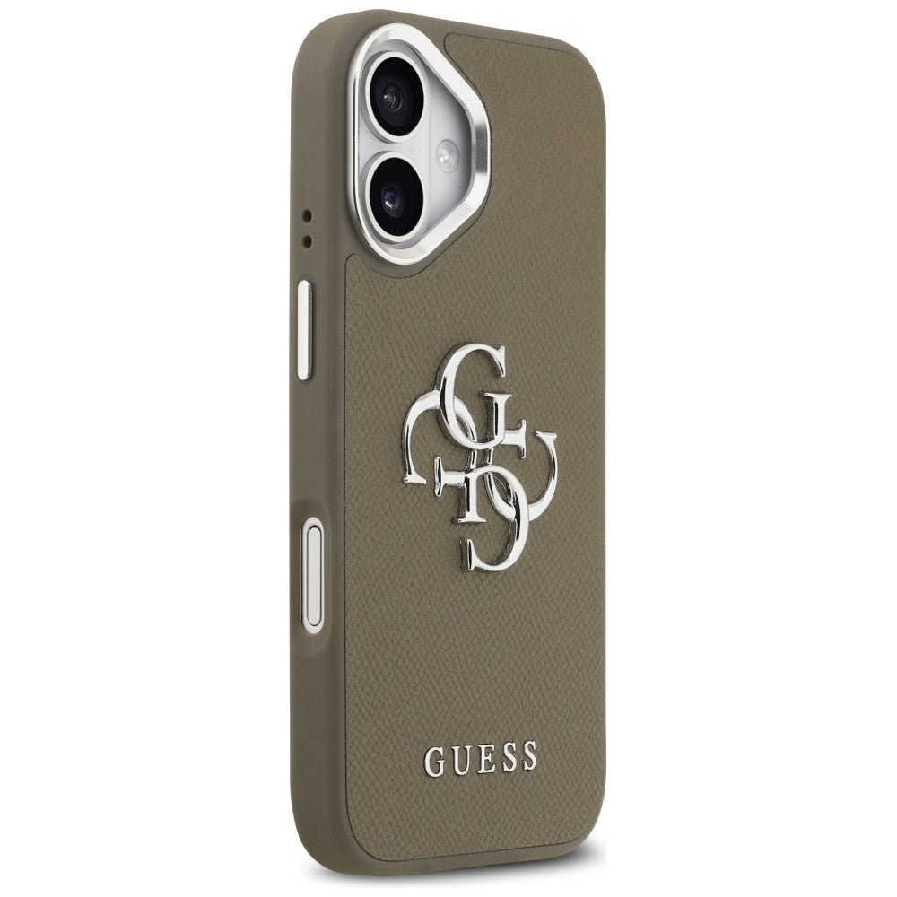 Ovitek za Apple iPhone 17, Guess, 4G Grained Big And Classic Logo, Srebrno rjava