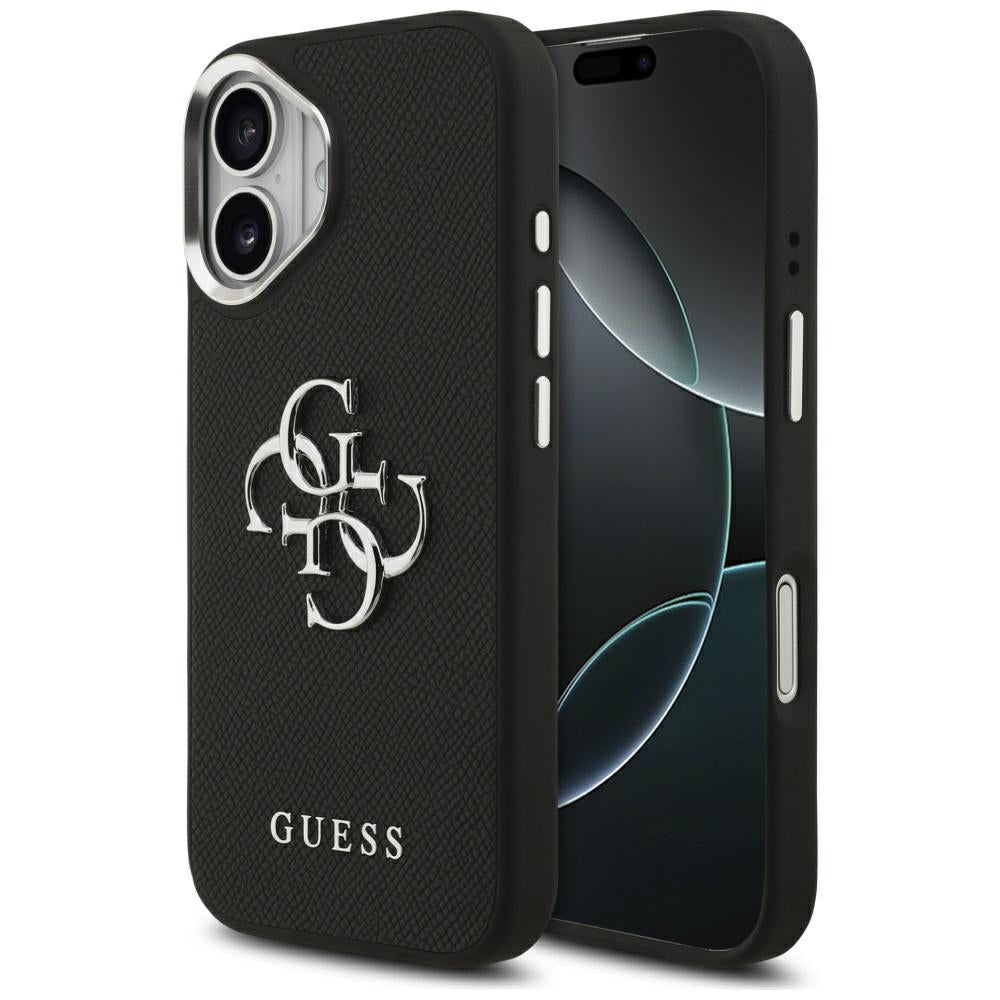 Ovitek za Apple iPhone 17, Guess, 4G Grained Big and Classic Logo, Črno Srebrn
