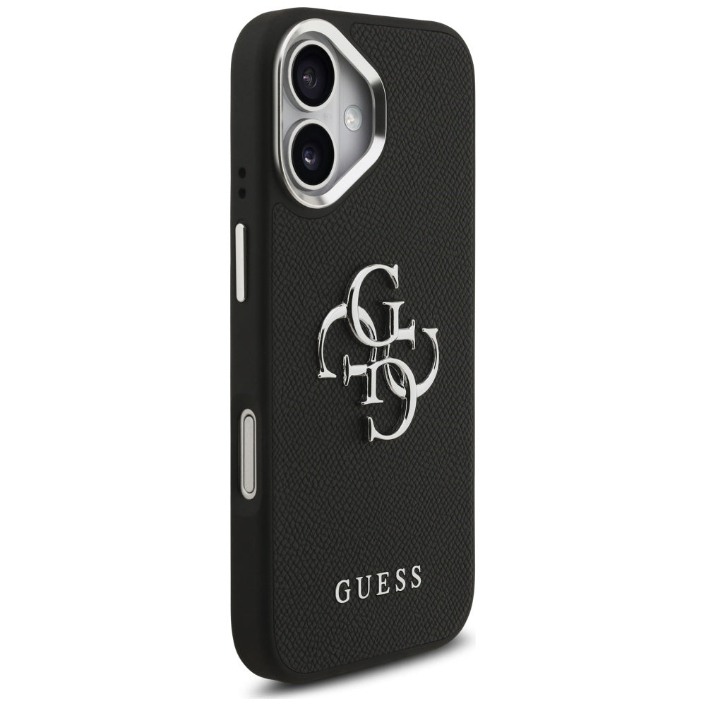 Ovitek za Apple iPhone 17, Guess, 4G Grained Big and Classic Logo, Črno Srebrn