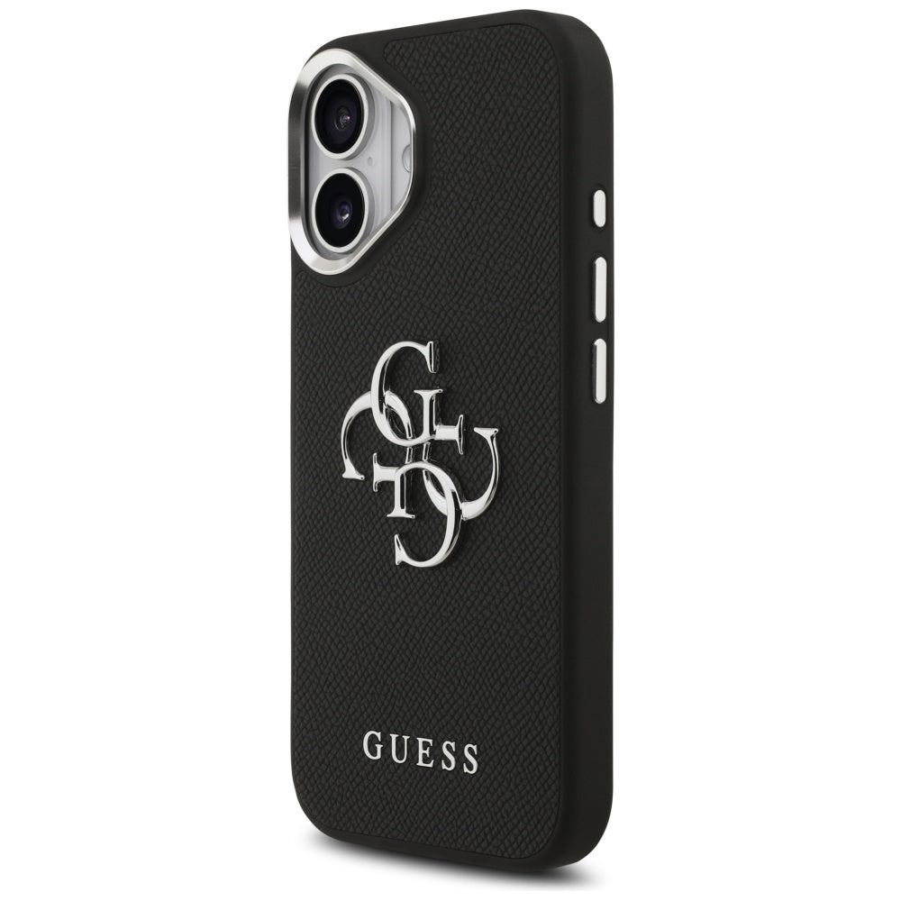 Ovitek za Apple iPhone 17, Guess, 4G Grained Big and Classic Logo, Črno Srebrn