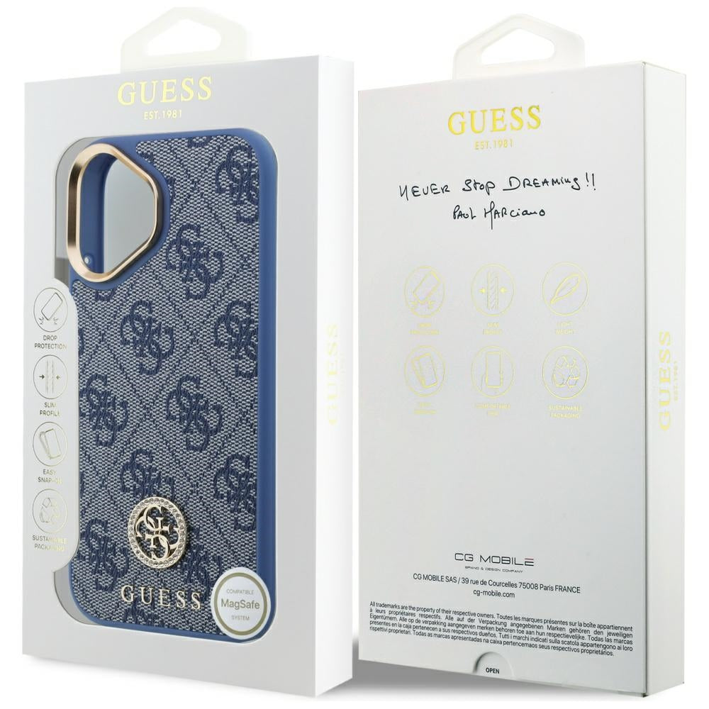 Ovitek za Apple iPhone 17, Guess, 4G Strass Logo, Modra