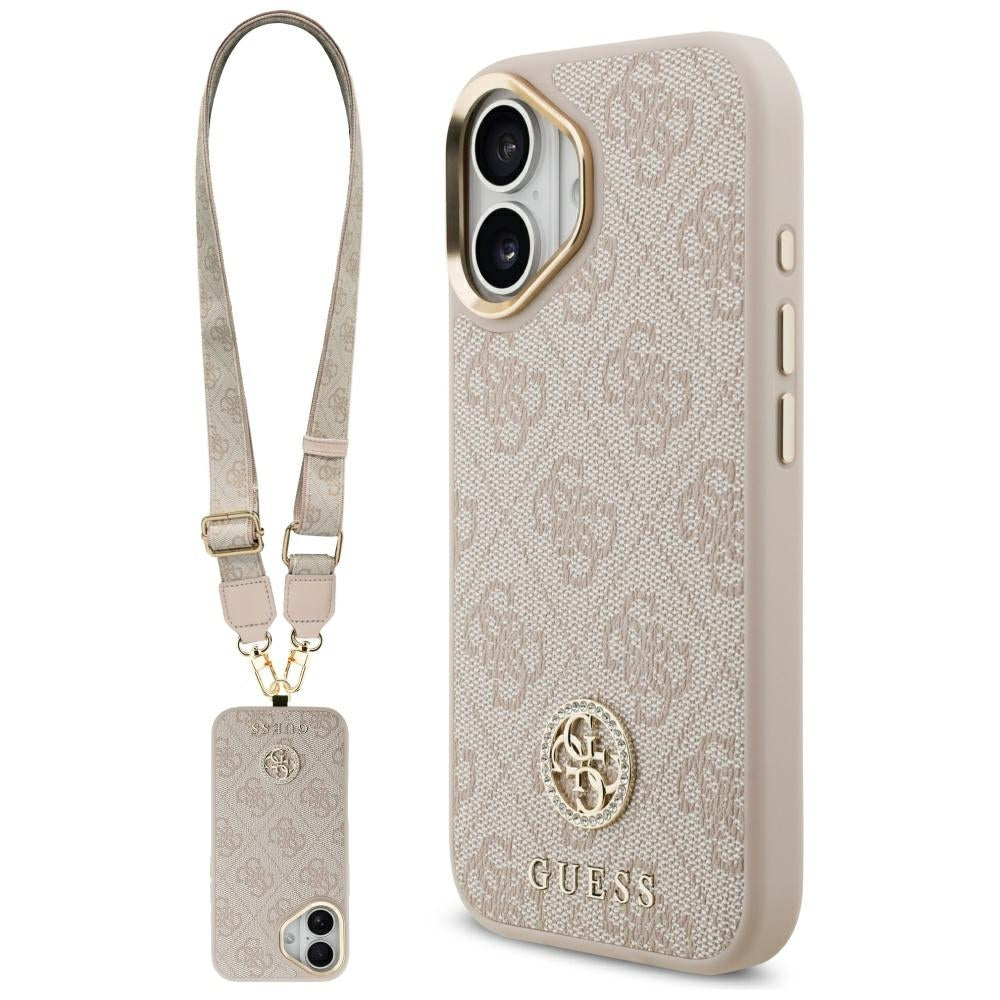 Ovitek za Apple iPhone 17, Guess, 4G Strass Logo and Big Strap, Roza