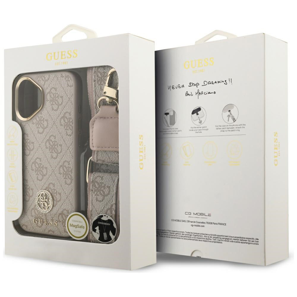 Ovitek za Apple iPhone 17, Guess, 4G Strass Logo and Big Strap, Roza