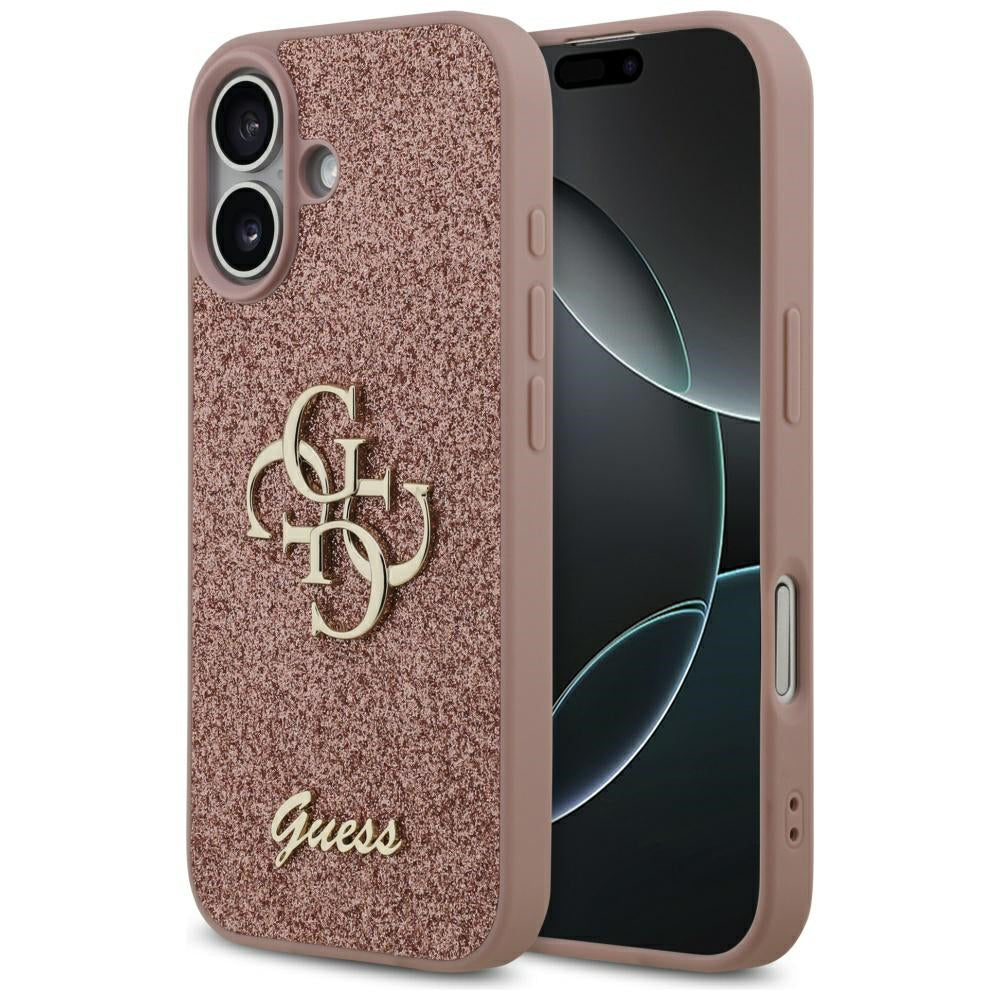 Ovitek za Apple iPhone 17, Guess, Fixed Glitter Big 4G, Roza