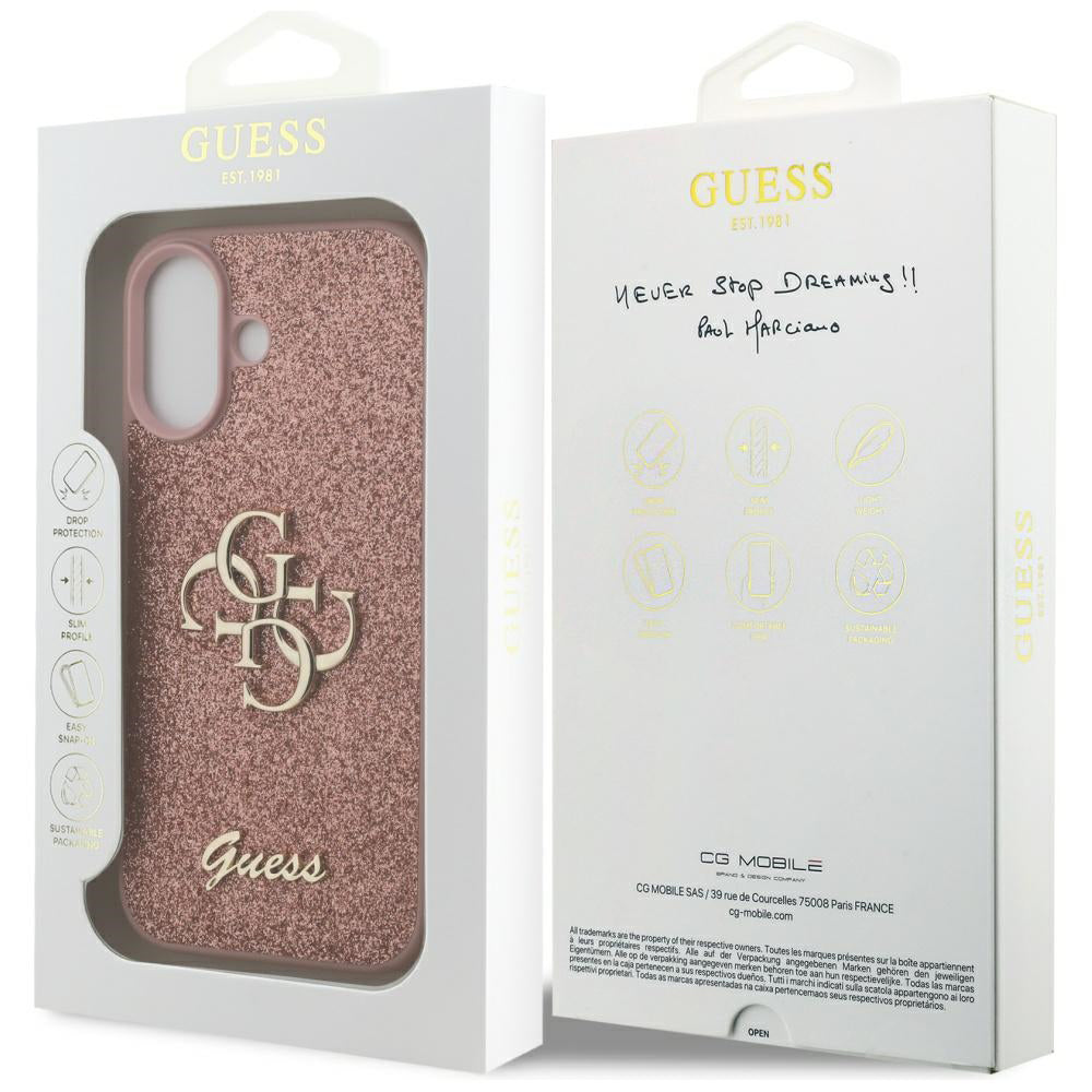 Ovitek za Apple iPhone 17, Guess, Fixed Glitter Big 4G, Roza