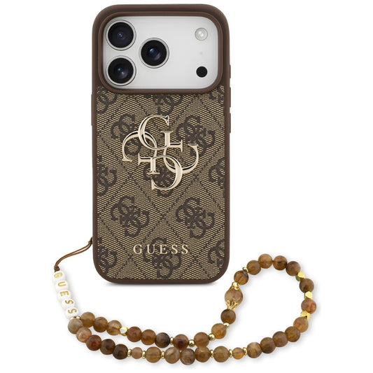 Ovitek za Apple iPhone 17 Pro, Guess, 4G Classic Logo with Pearl Strap, Rjava