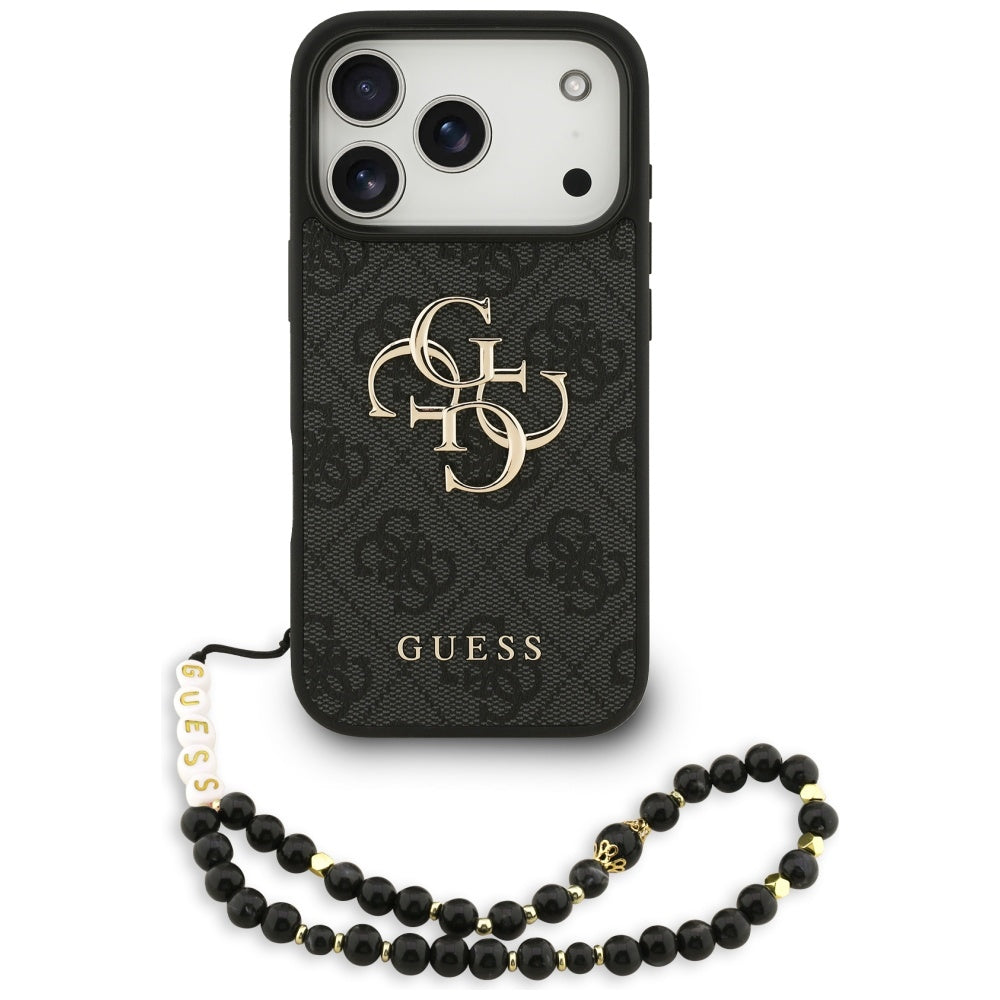 Ovitek za Apple iPhone 17 Pro, Guess, 4G Classic Logo with Strap, črn