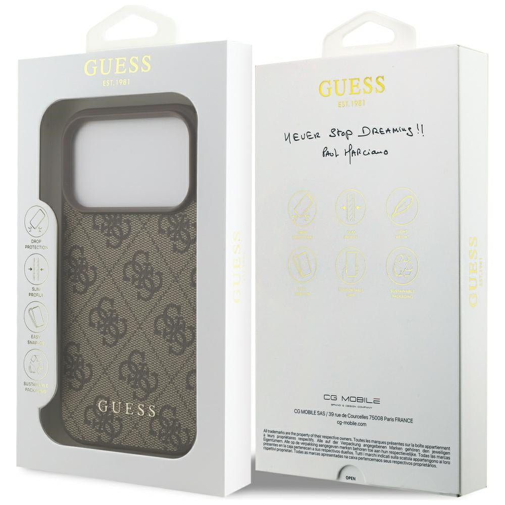Ovitek za Apple iPhone 17 Pro, Guess, 4G Classic, rjava