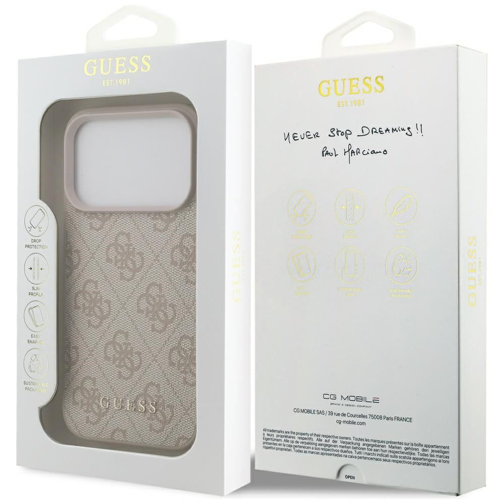 Ovitek za Apple iPhone 17 Pro, Guess, 4G Classic, Roza