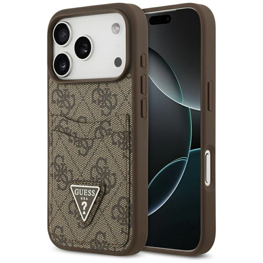 Ovitek za Apple iPhone 17 Pro, Guess, 4G Double Card Triangle, rjava