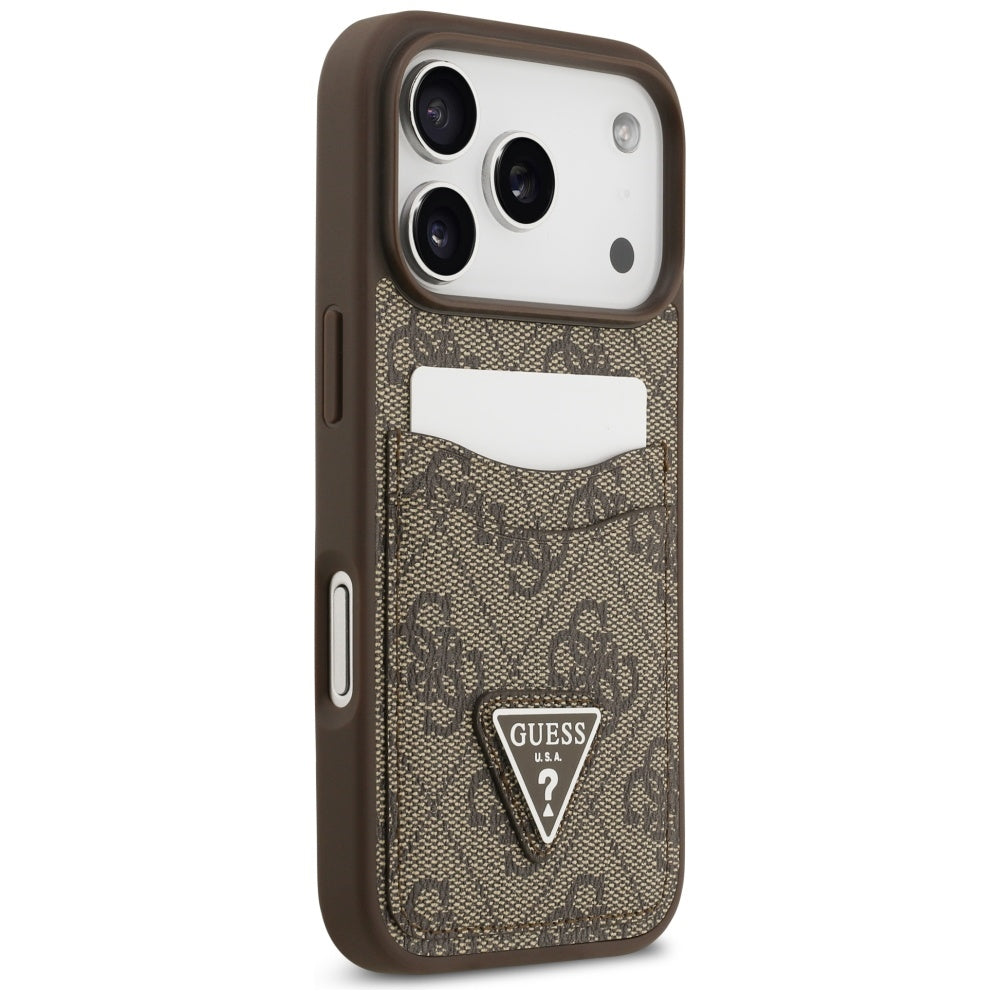 Ovitek za Apple iPhone 17 Pro, Guess, 4G Double Card Triangle, rjava