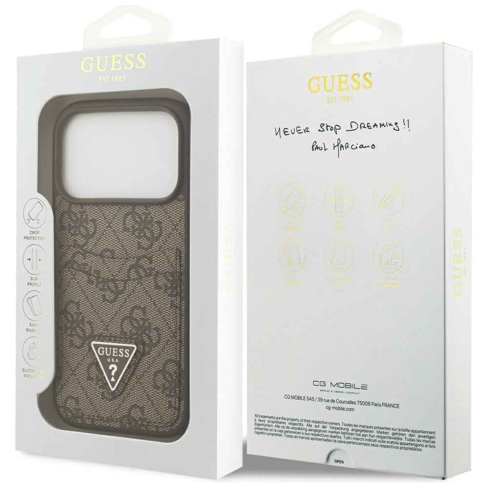 Ovitek za Apple iPhone 17 Pro, Guess, 4G Double Card Triangle, rjava