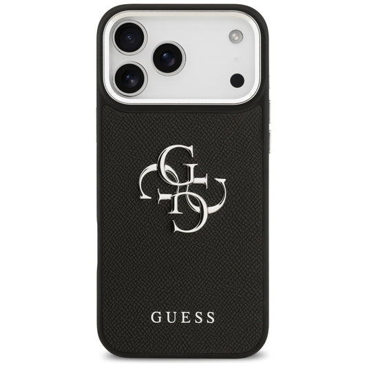 Ovitek za Apple iPhone 17 Pro, Guess, 4G Grained Big and Classic Logo, Črno Srebrn